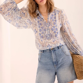 Geo Open Stitch Blouse
