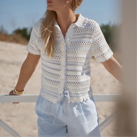 Tipped Pointelle Knitted Shirt