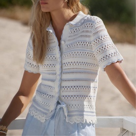 Tipped Pointelle Knitted Shirt