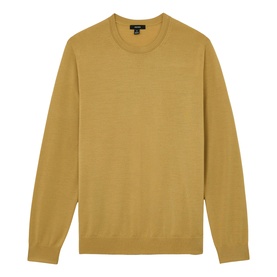 Reiss yellow crew neck knit jumper with ribbed cuffs and hem, long sleeves, fine knit fabric