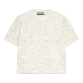 Neutral Sequin Floral Crochet Top