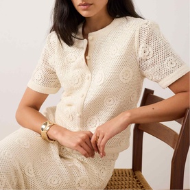 Neutral Sequin Floral Crochet Top