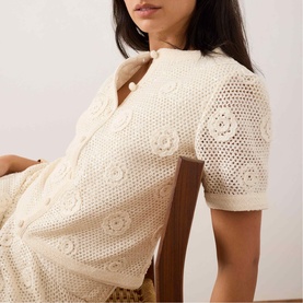 Neutral Sequin Floral Crochet Top