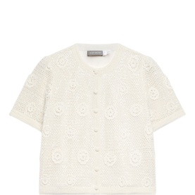 Neutral Sequin Floral Crochet Top