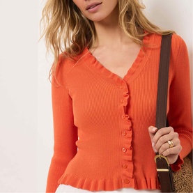 Ruffle Detail Ribbed Cardigan