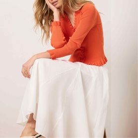 Ruffle Detail Ribbed Cardigan