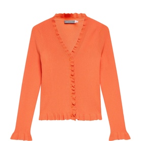 Ruffle Detail Ribbed Cardigan