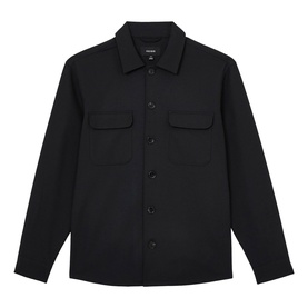 Reiss navy blue overshirt with spread collar, twin chest patch pockets, and button-front fastening