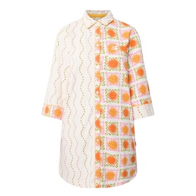 Chelsea Peers Sunshine Tile Print Night Dress in Sunshine Grid, mini length shirt style, classic collar, three-quarter sleeves, front button fastening