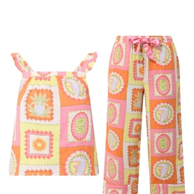 Tropical Patchwork Print Cheesecloth Pyjama Set