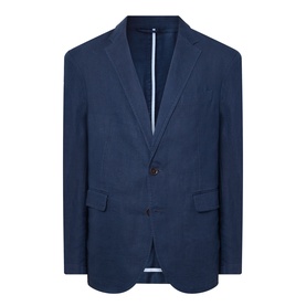 Rodd & Gunn Campbell Island Single-Breasted Blazer in navy linen, notched lapels, single button fastening, flap pockets