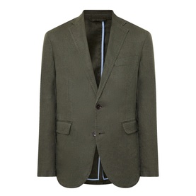 Rodd & Gunn Campbell Island Single-Breasted Blazer in Dark Olive linen, notched lapels, button fastening, flap pockets, single vent