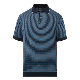 Rodd & Gunn Oyster Island Striped Knitted Polo Shirt in teal, short sleeves, polo collar, button fastenings, textured stripe knit