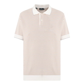 Rodd & Gunn Oyster Island Striped Knitted Polo Shirt in Acorn, short sleeves, polo collar, button fastening, white stripe detail