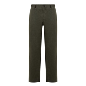 Rodd & Gunn Spencer Bay Linen Trousers in Dark Olive, straight-leg cut with belt loops, fly zip, and side pockets