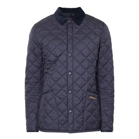Barbour navy quilted casual jacket with corduroy collar, snap button fastening, and chest pocket