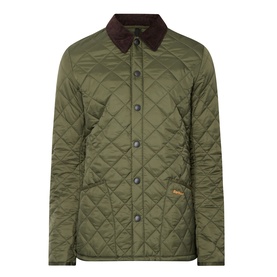 Barbour Liddesdale Short Quilted Jacket in Olive with contrast brown corduroy collar, snap button fastening, and diamond quilted design.