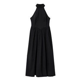 All Saints black halterneck midi dress with gathered skirt and sleeveless silhouette