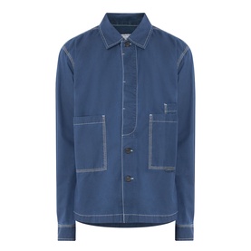 Farah Vintage Mattison Denim Jacket in Aegean Blue with pointed collar, contrast stitching, button fastenings and front patch pockets
