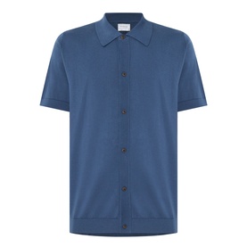 Farah Vintage Poplar Knitted Polo Shirt in Aegean Blue, short sleeves, button-through placket, polo collar, straight hem