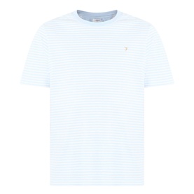 Farah Vintage Castle Logo Striped T-Shirt in Blue Nickle, crew neck, short sleeves, small logo detail, straight hem