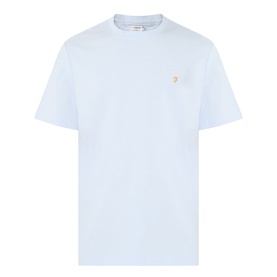 Farah pale blue crew neck T-shirt with small gold logo embroidery on chest, short sleeves, relaxed fit