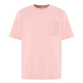 Farah Vintage Stacy Logo Pocket T-Shirt in Dusty Red, crew neck, short sleeves, chest pocket with logo tag, 100% cotton
