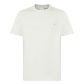 Farah Vintage Danny Logo T-Shirt in Soft Green, crew neck, short sleeves, small orange logo on chest, straight hem