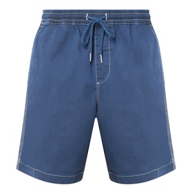 Farah Vintage Swinton Logo Drawstring Shorts in Aegean Blue, 100% cotton with elasticated waist, drawstring fastening and contrast stitching detail.