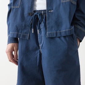 Farah Vintage Swinton Logo Drawstring Shorts in Aegean Blue, elasticated waist with drawstring, styled with matching denim jacket