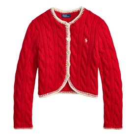 Pony Logo Cable Knit Cropped Cardigan