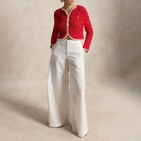 Pony Logo Cable Knit Cropped Cardigan