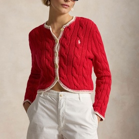 Pony Logo Cable Knit Cropped Cardigan