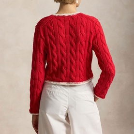 Pony Logo Cable Knit Cropped Cardigan