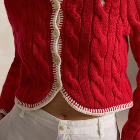 Pony Logo Cable Knit Cropped Cardigan