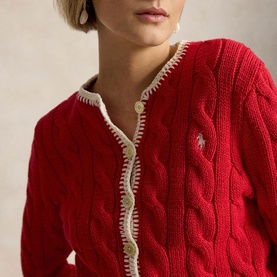 Pony Logo Cable Knit Cropped Cardigan