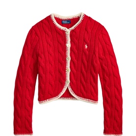 Pony Logo Cable Knit Cropped Cardigan