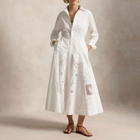 Cut-Out Embroidered Shirt Dress
