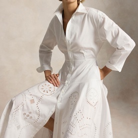 Cut-Out Embroidered Shirt Dress