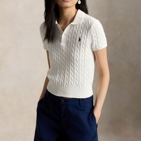 Cable Knit Cropped Polo Shirt