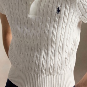 Cable Knit Cropped Polo Shirt