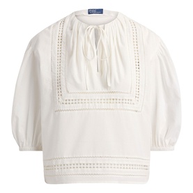 Lace Trim Tie Blouse