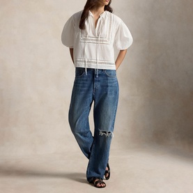 Lace Trim Tie Blouse