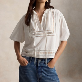 Lace Trim Tie Blouse