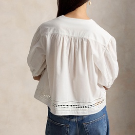 Lace Trim Tie Blouse