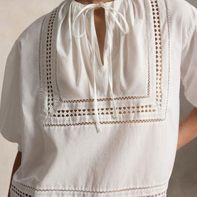 Lace Trim Tie Blouse