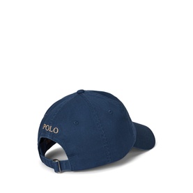 Ralph Lauren Polo cap in Rustic Navy, rear view showing gold embroidered Polo text and adjustable back strap