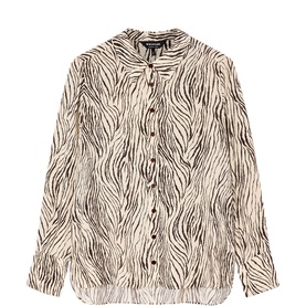 Whistles Zebra Fluid Shirt in brown zebra print, long sleeve, collared neckline, button fastening, semi-sheer fluid fabric