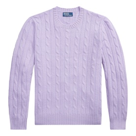 Ralph Lauren cable-knit crew neck jumper in Tanzanite Purple, featuring chunky cable pattern and ribbed cuffs and hem