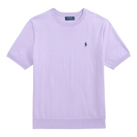 Ralph Lauren powder purple short-sleeve crew neck knit T-shirt with embroidered Polo Pony logo